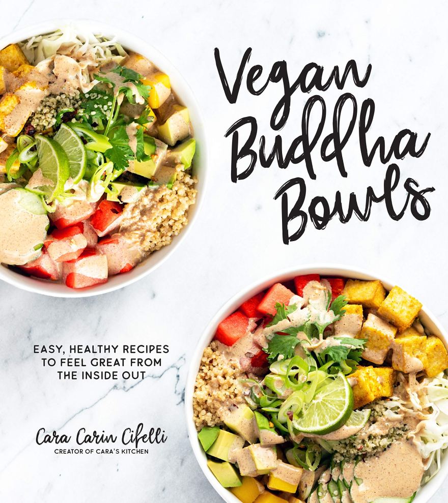 Cover of the cookbook Vegan Buddha Bowls, shown with two vegan poke bowls
